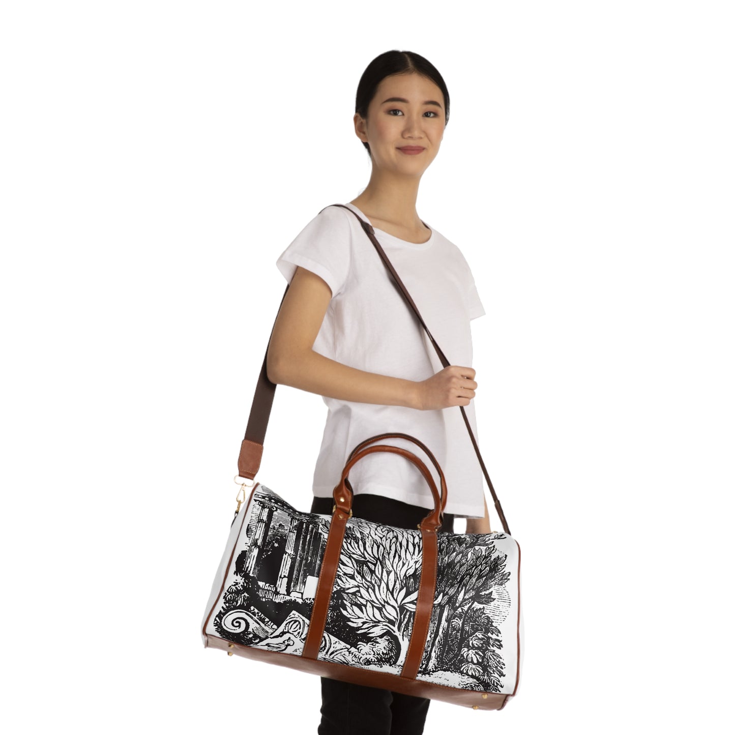 Waterproof Travel Bag — Artistic Vintage Illustration & Abstract Print Duffle
