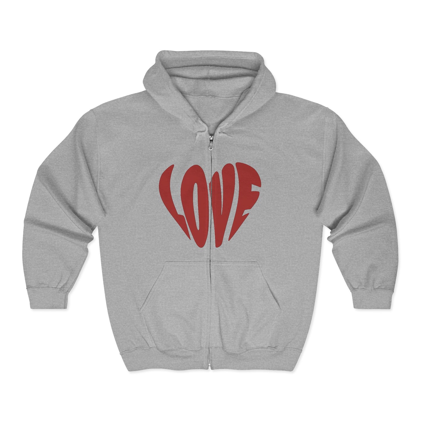 Zip Hoodie — Red 'LOVE' Heart Front & Gothic Angel Back