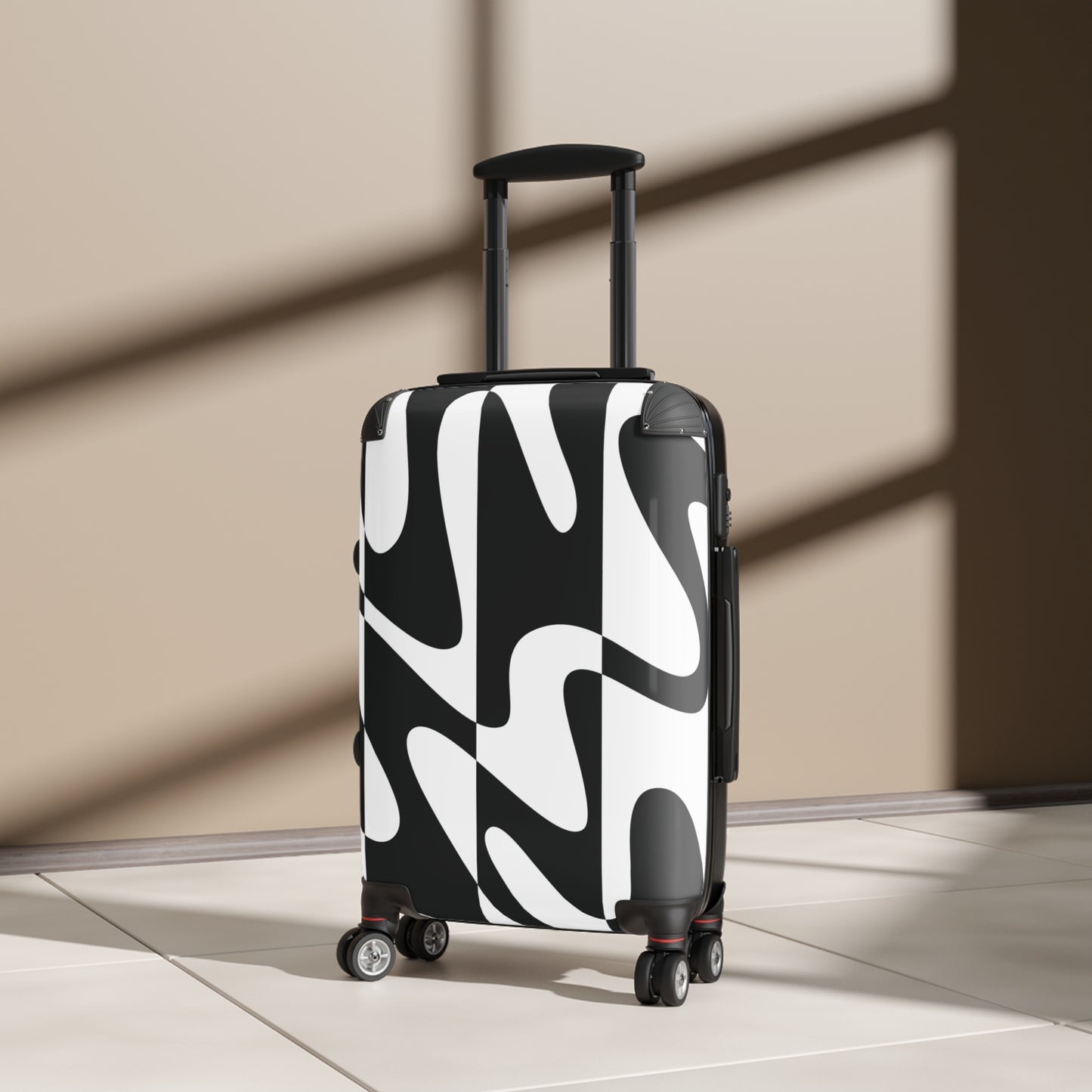 Wavy Black & White Carry-On Suitcase — Modern Abstract Travel Luggage