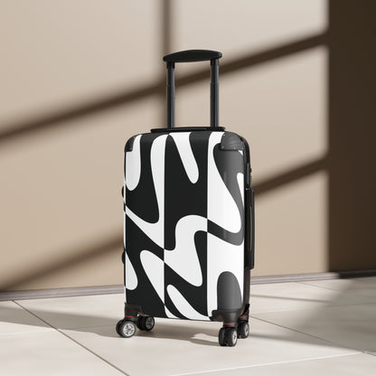 Wavy Black & White Carry-On Suitcase — Modern Abstract Travel Luggage