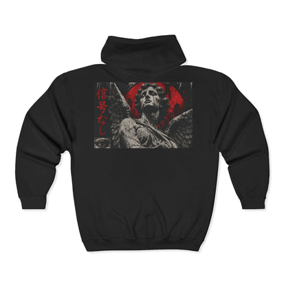 Zip Hoodie — Red 'LOVE' Heart Front & Gothic Angel Back