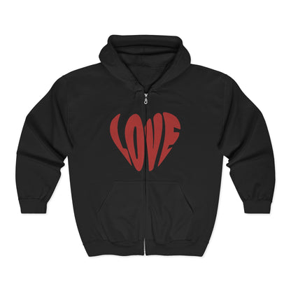 Zip Hoodie — Red 'LOVE' Heart Front & Gothic Angel Back