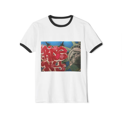 Retro Graffiti Statue of Liberty Ringer Tee