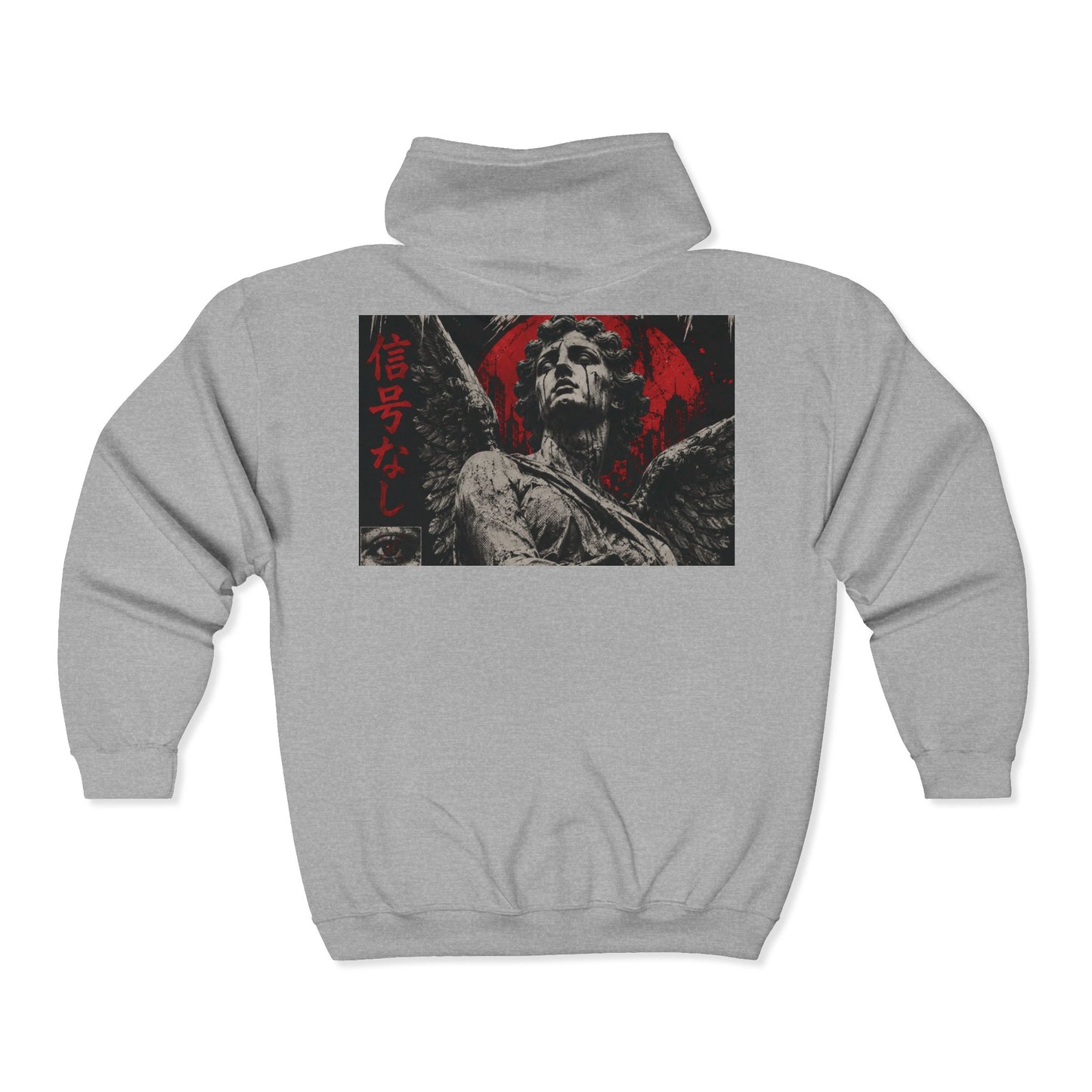 Zip Hoodie — Red 'LOVE' Heart Front & Gothic Angel Back