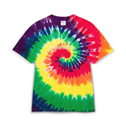 Tie-Dye Spiral T-Shirt — Embroidered "R.I.P. Crushes" Retro Tee