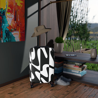 Wavy Black & White Carry-On Suitcase — Modern Abstract Travel Luggage