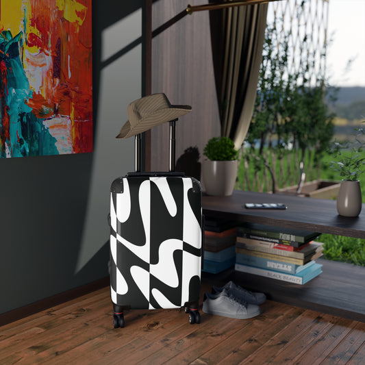 Wavy Black & White Carry-On Suitcase — Modern Abstract Travel Luggage