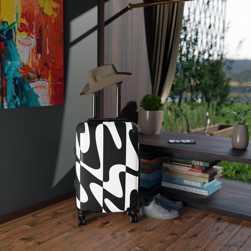 Wavy Black & White Carry-On Suitcase — Modern Abstract Travel Luggage
