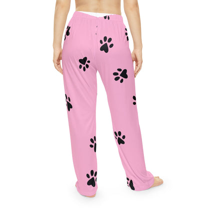 Pink Paw Print Pajama Pants — Women's Cozy Sleepwear for Pet Lovers