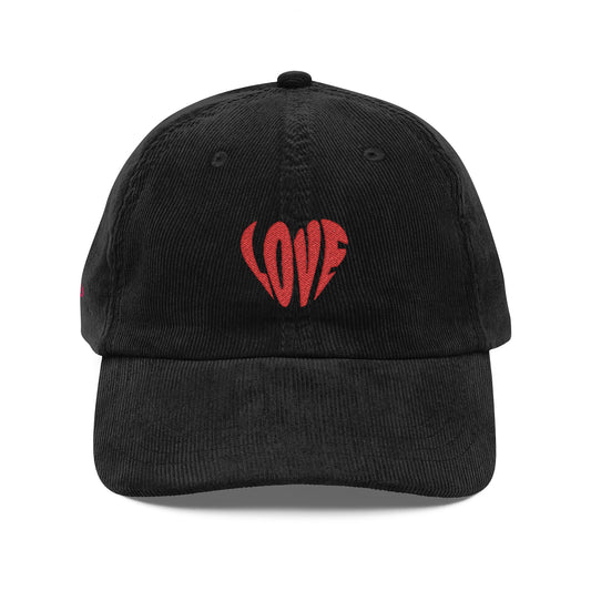 Corduroy Love Cap — Vintage Brown Embroidered Heart Dad Hat