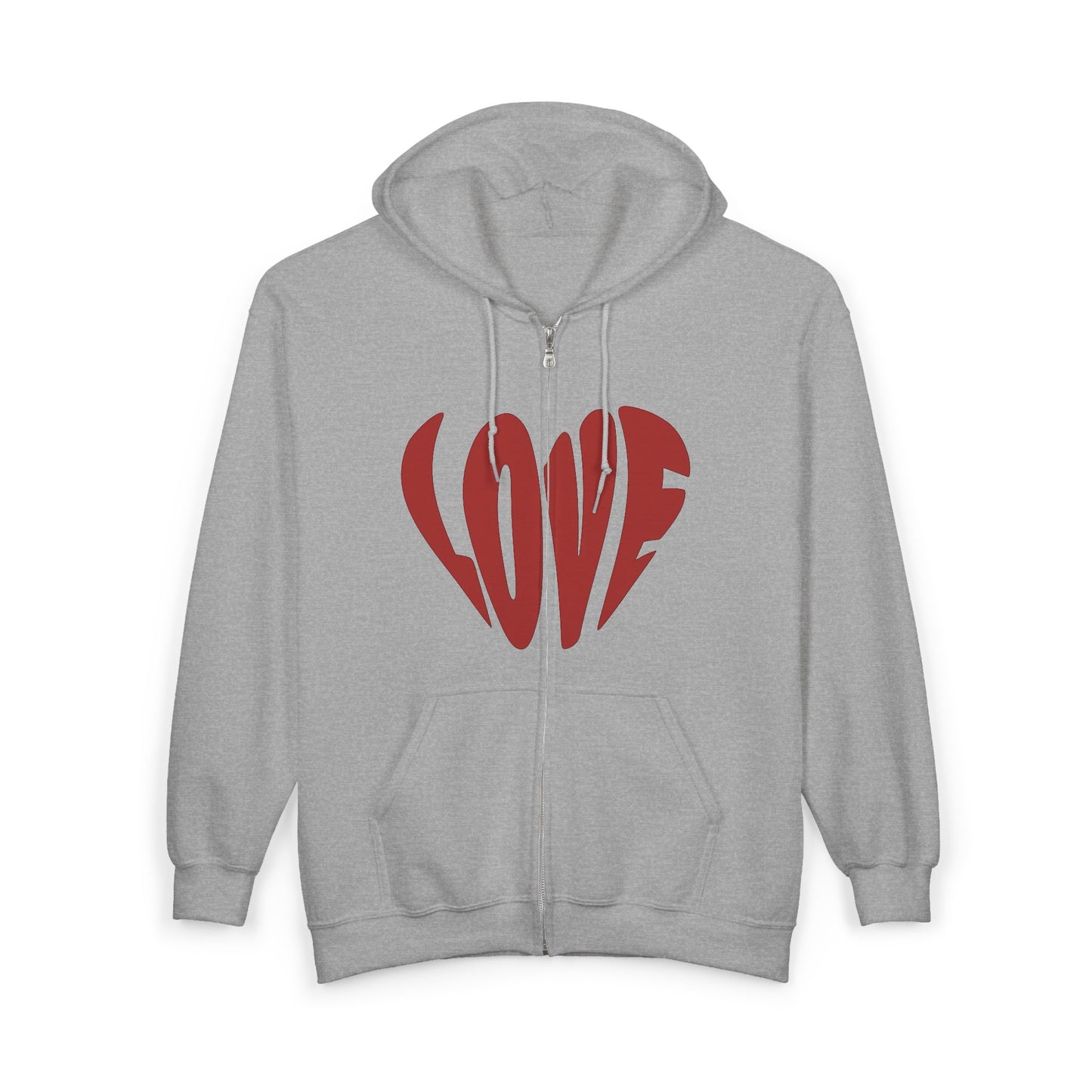 Zip Hoodie — Red 'LOVE' Heart Front & Gothic Angel Back
