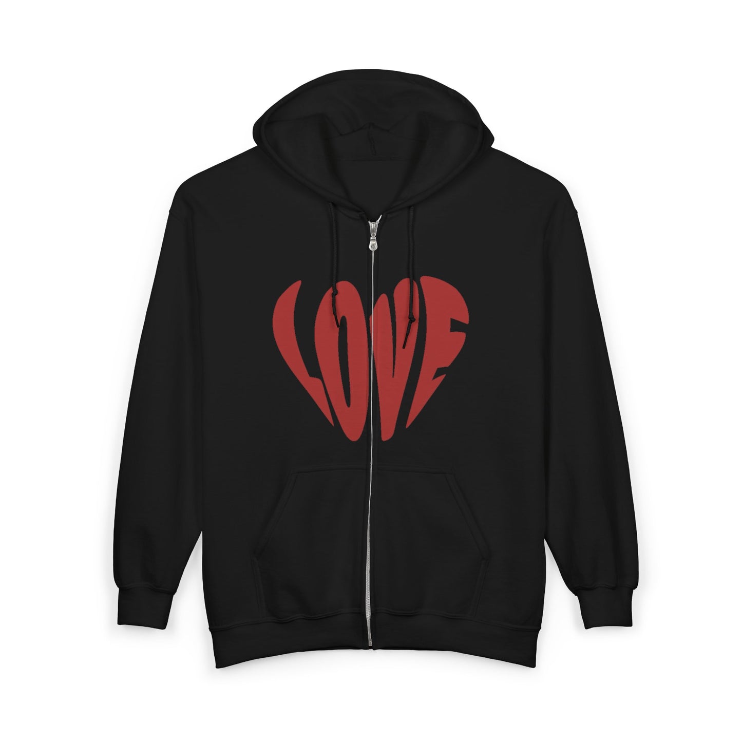 Zip Hoodie — Red 'LOVE' Heart Front & Gothic Angel Back
