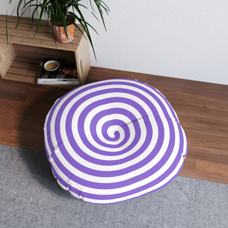 Purple Spiral Round Tufted Floor Pillow - Psychedelic Accent Cushion for Living Room & Kids