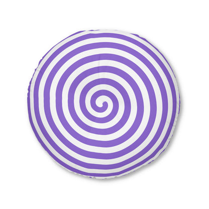 Purple Spiral Round Tufted Floor Pillow - Psychedelic Accent Cushion for Living Room & Kids