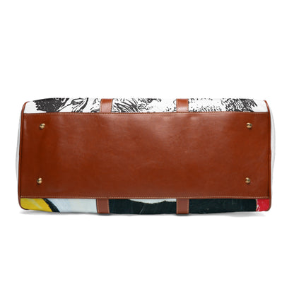Waterproof Travel Bag — Artistic Vintage Illustration & Abstract Print Duffle