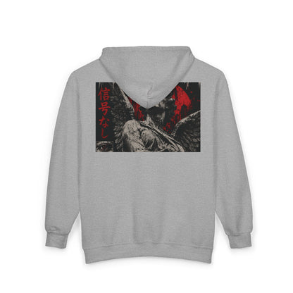Zip Hoodie — Red 'LOVE' Heart Front & Gothic Angel Back