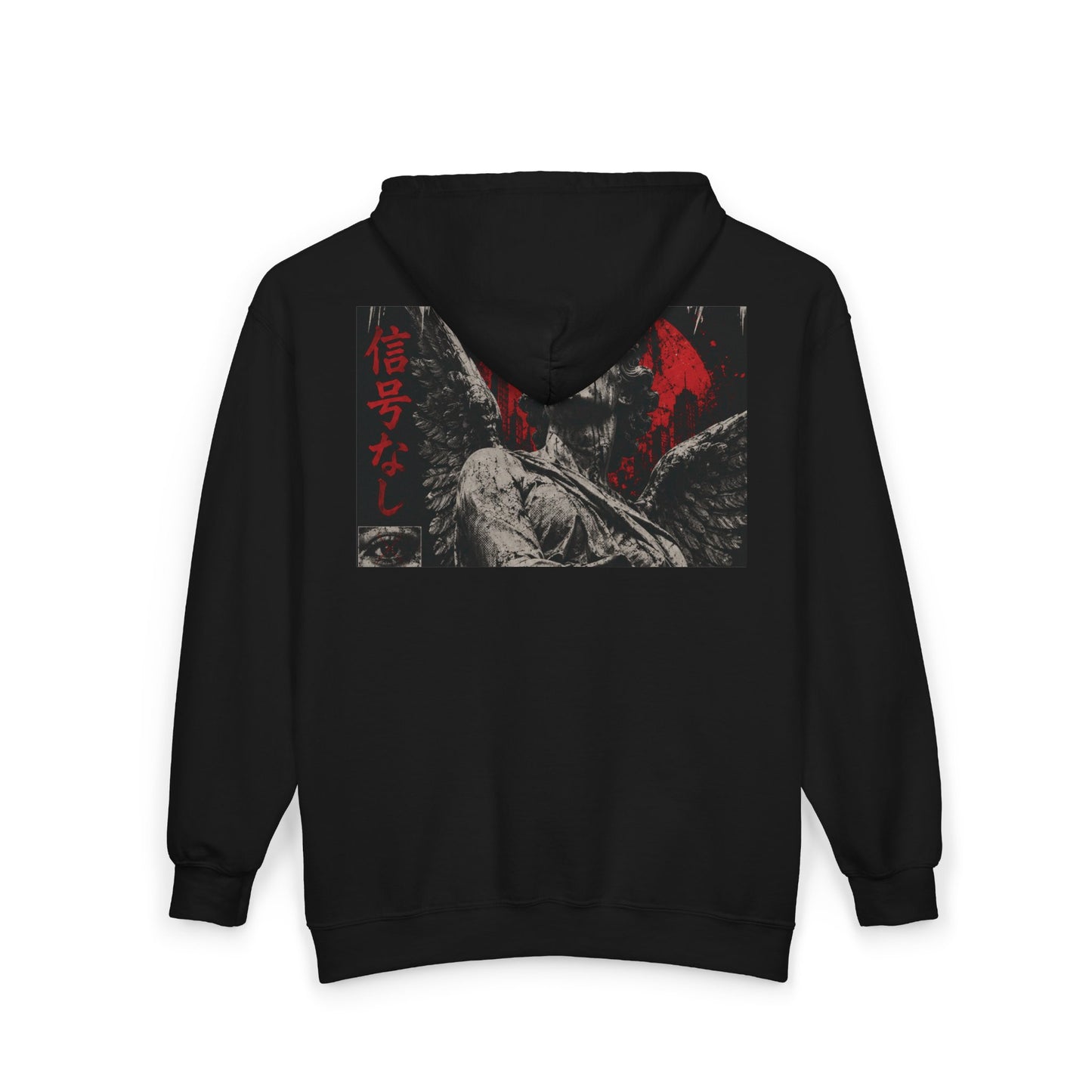 Zip Hoodie — Red 'LOVE' Heart Front & Gothic Angel Back