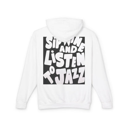 Jazz Saxophone Hoodie — “Sip Wine and Listen to Jazz” Music Lover Pullover