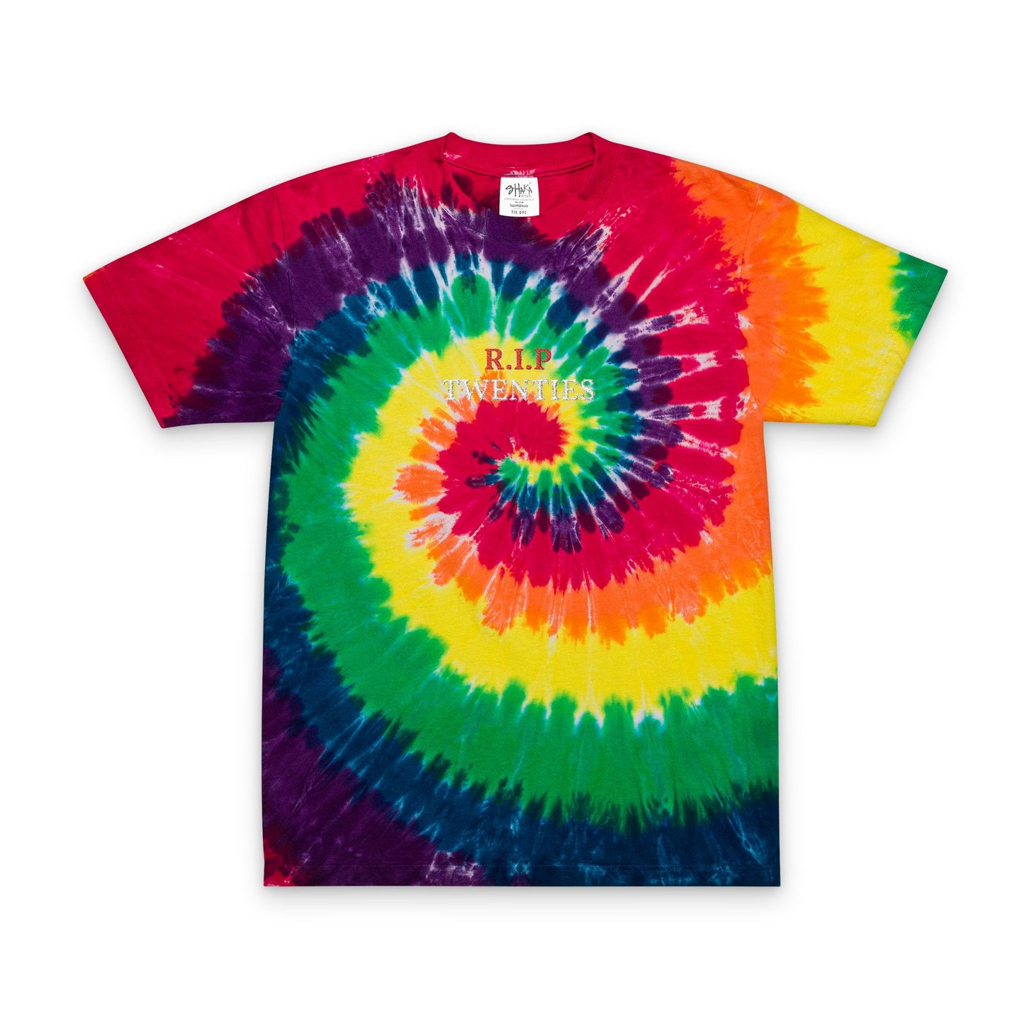 Tie-Dye Spiral T-Shirt — Embroidered "R.I.P. Crushes" Retro Tee