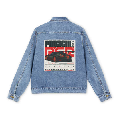Porsche 928 Retro Poster Denim Jacket — Men's Vintage Car Graphic Jacket